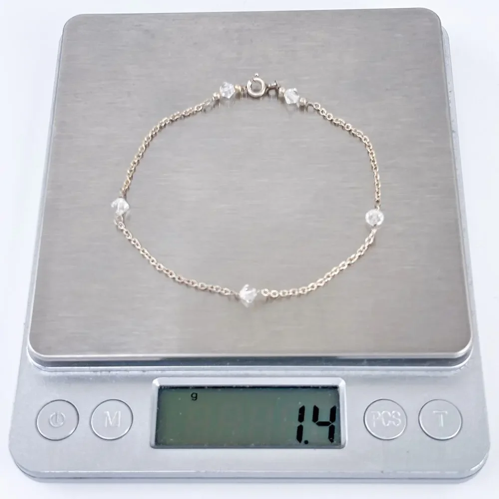 Vintage Sterling Silver 925 Dainty Crystal Station Chain Bracelet 7.5
